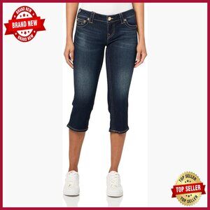 Low Rise Capri Jeans with Button Hem and Flap Pockets